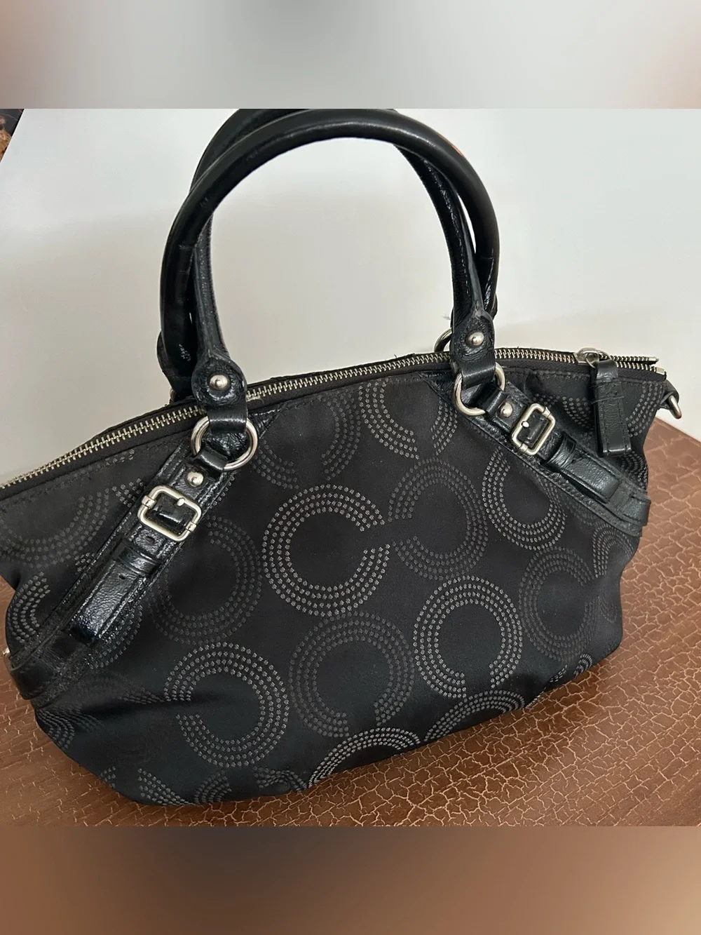 Coach Black Circular Signature Satchel with Silver Hardware